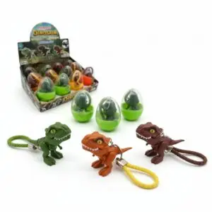 porte-clés dinosaure avec présentoir boîte œufs surprise
