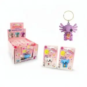 porte-clés axolotl kawaii coloré en silicone avec présentoir