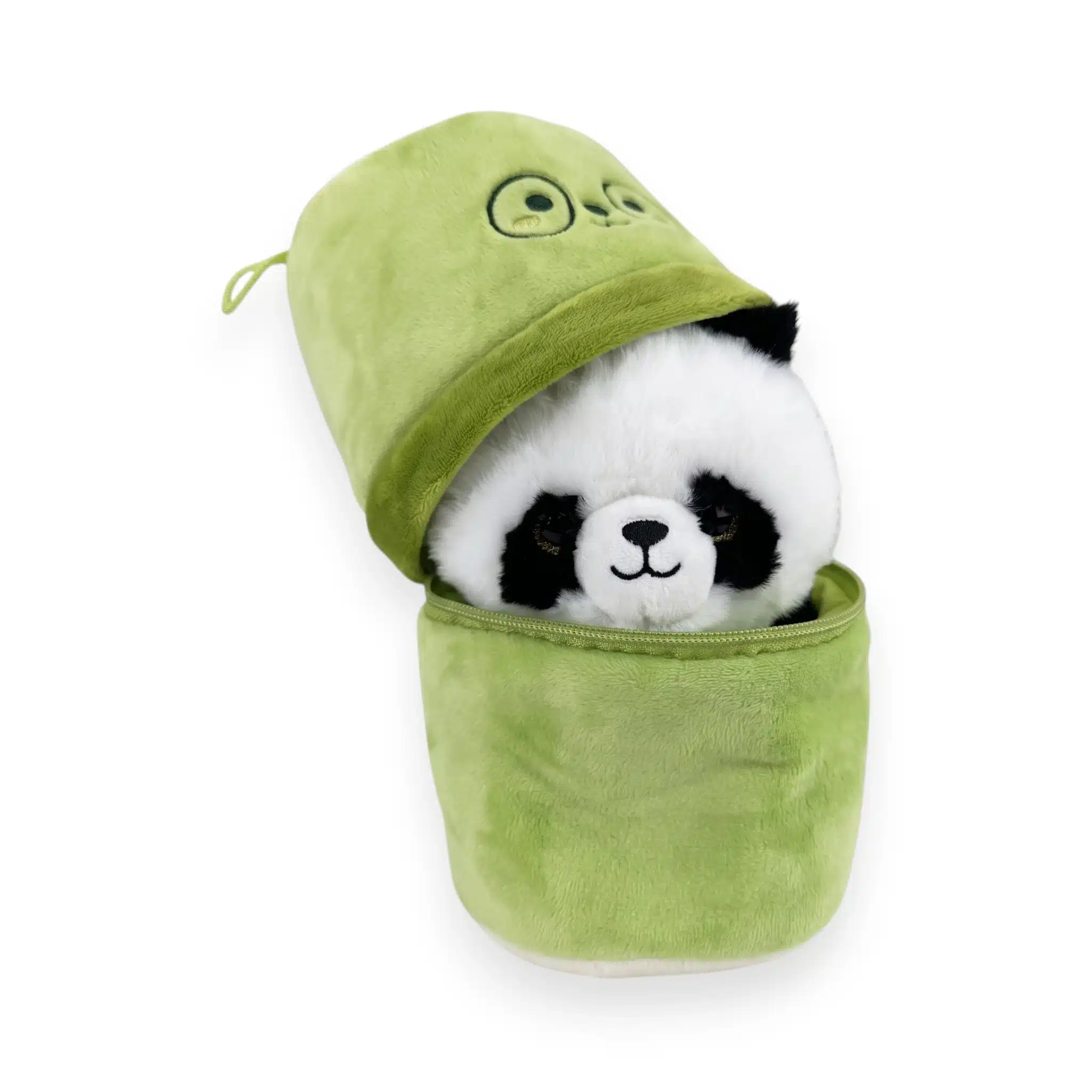 Peluche panda dans son sac 26 cm ultra douce avec pochette zippée