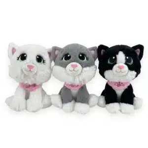 Peluches chats 3 assortis 25 cm ultra douces grands yeux