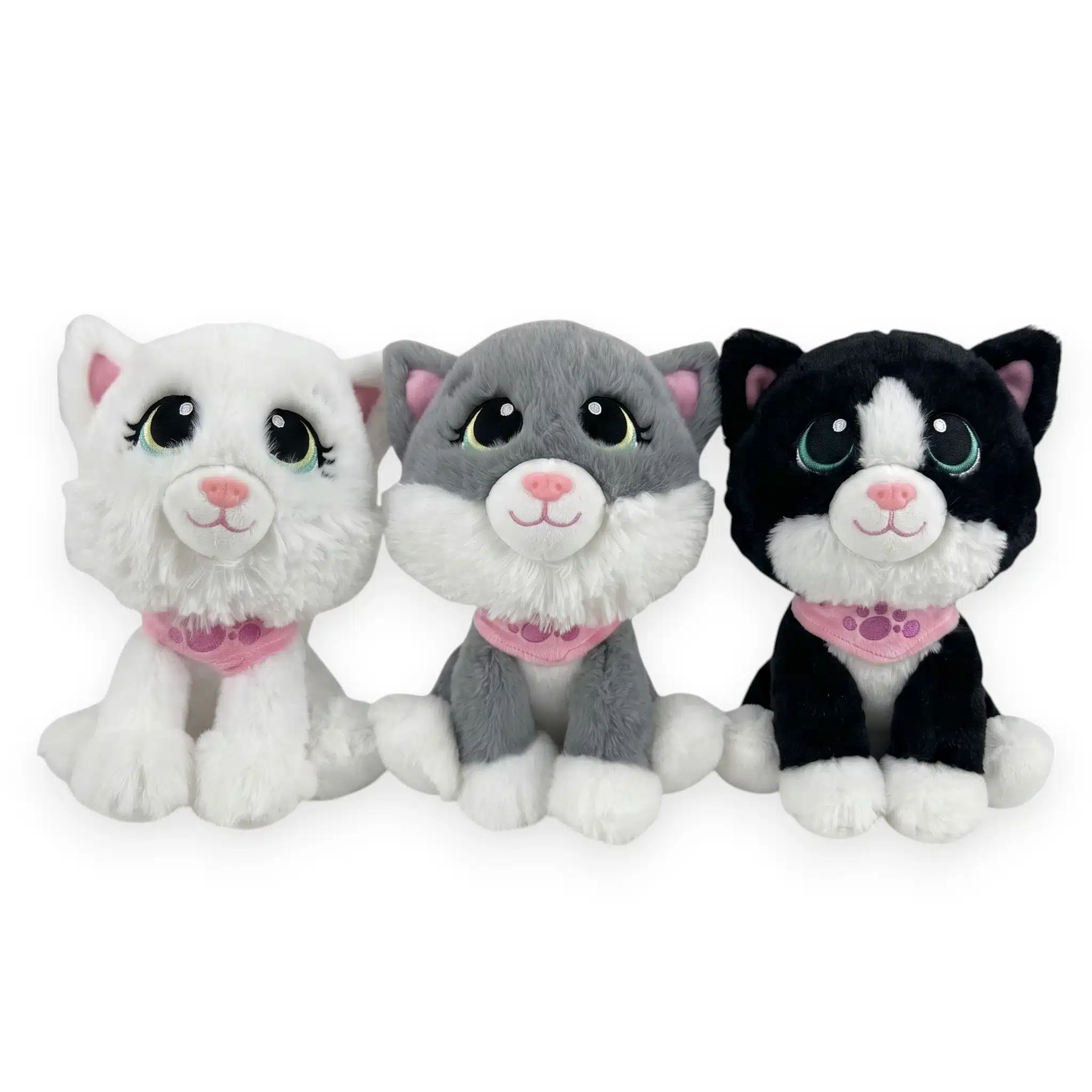 Peluches chats 3 assortis 25 cm ultra douces grands yeux