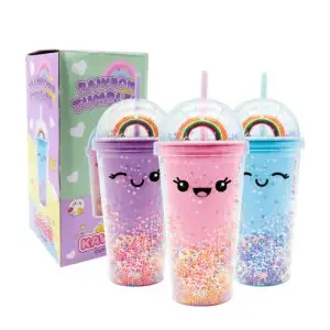 gobelet kawaii arc-en-ciel 450 ml avec paille