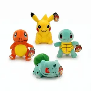 Peluches Pokémon 25 cm assorties Pikachu Salamèche Bulbizarre et Carapuce