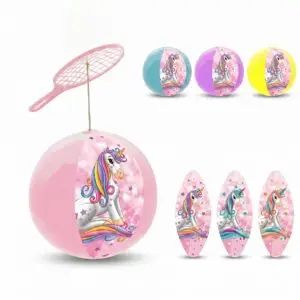 Tape balle licorne 22 cm avec balle élastique 4 couleurs assorties
